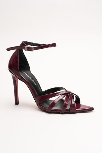 Ayakkabı Ateşi Women's Special Design Thin Heeled Shoes Accosie Burgundy Patent Leather