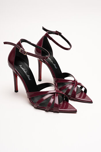 Ayakkabı Ateşi Women's Special Design Thin Heeled Shoes Accosie Burgundy Patent Leather
