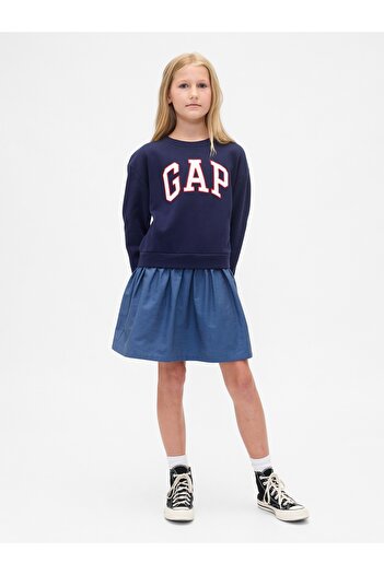 GAP Kız Çocuk Lacivert Oversized Logo Sweatshirt Elbise