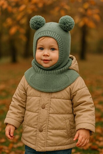 meriç bebe - bütün çocuklar melektir. mrc Girls-Boys Children's Pompom Seamless Luxury Knitwear Balaklava Beanie Ski Mask