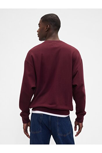 GAP Erkek Bordo Heavyweight Oversized Logo Sweatshirt