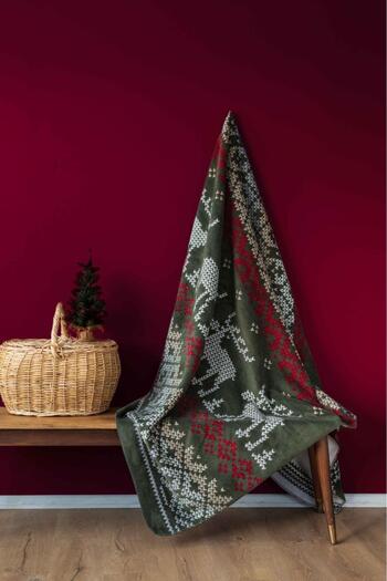 Bayev Green Deer New Year's Single Cotton Blanket 150 X 200