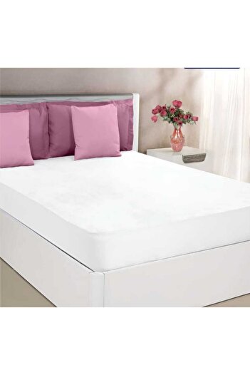 OEM Husa pat cu elastic 140x200x25cm bumbac tricot Alb