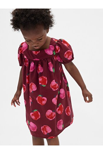 GAP Kız Bebek Bordo Puff-Sleeve Elbise