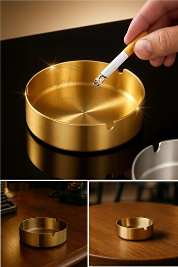Kitchen Beauty Gold Metal Küllük – Portatif ve Modern Tasarım, Şık Gold Kül Tablası