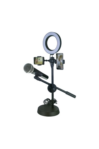 Bibilel Selfie Light Ring Lamp with Phone and Microphone Stand, LED Light, Black