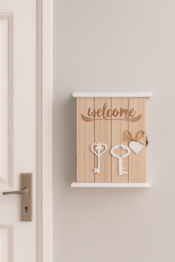 decorev Decorative Wooden Key Holder Box – Welcome Written Wall Hanger Br-6631