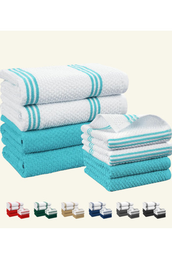 Cloud Scape Linen Terry Kitchen Towel and Dish Cloth Set-Pack of 8,Super Absorbent, Quick Drying Hand Towels