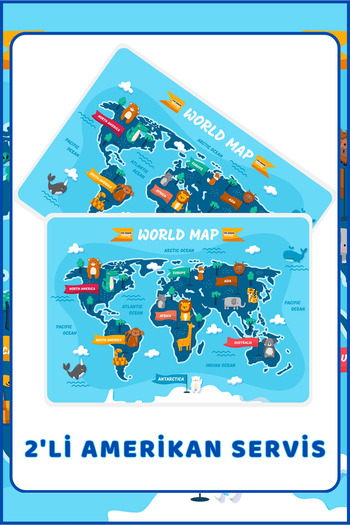 The Grade American Serviettes 2-Pack World Map Themed Children's American Serviettes Tutorial Set Placemat