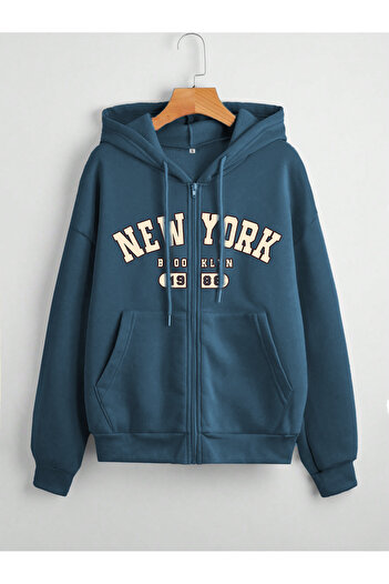 EVIus New York Printed Hooded Zippered Cardigan