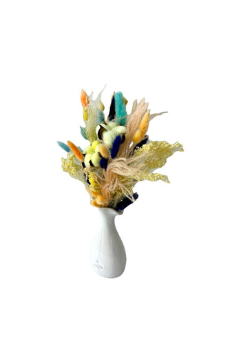 velve Wave vase with floral arrangement, cryogenic lagurus, cotton flowers and natural dried plants, White