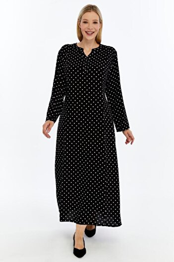 LİKAPA Black Polka Dot Long Sleeve Viscose Fabric Mother Dress