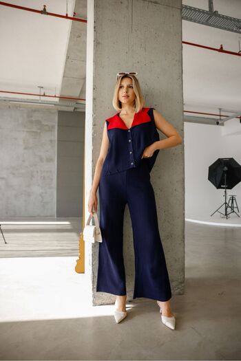 EsSo butik Mendil Collar Vest Pants Ribbed Knitwear Set