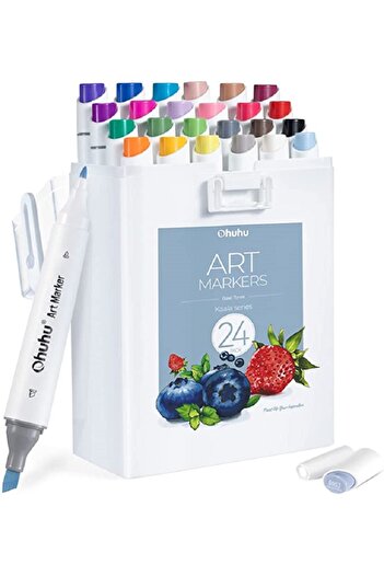 Ohuhu Kaala Series Set 24 Markers, Alcohol Base, Dual Tips Slim Broad&Fine, Basic Tones