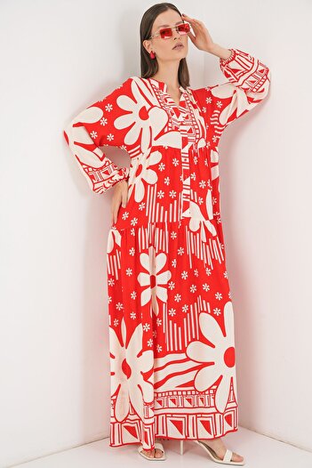 Hiccup Bdart Buttoned V-Neck Floral Print Maxi Dress