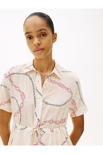 Tommy Hilfiger Women's Voile Short-Sleeved Long Shirt Dress