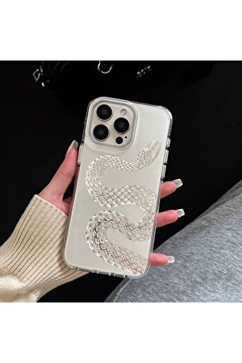 EDELFU iPhone 13 Pro Max - Aurora Snake Pattern Shiny Hologram White Sides Soft Phone Case