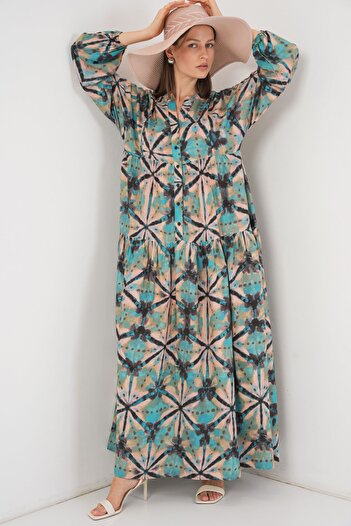 Hiccup Bdart Buttoned V-Neck Floral Print Maxi Dress