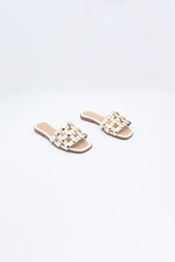 ENDİCAN 246 Rvg-10 Women's Trock Genuine Leather Slippers White