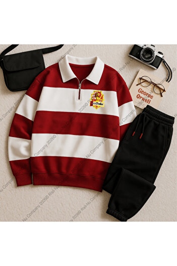 Risil-Nu Company New Season Premium Fabric (Unisex) Polo Neck Pieced 3 Thread Sweatshirt - Sweatpants 2-Piece Set