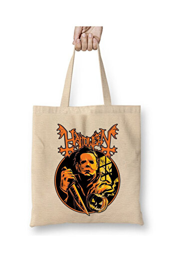 Toyaso Halloween Halloween Michael Myers Λευκή υφασμάτινη τσάντα με μακριά λαβή Τσάντα αγορών Τσάντα παραλίας
