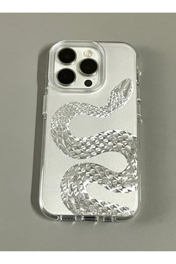 EDELFU iPhone 16 Pro Max - Aurora Snake Pattern Shiny Hologram White Sides Soft Phone Case
