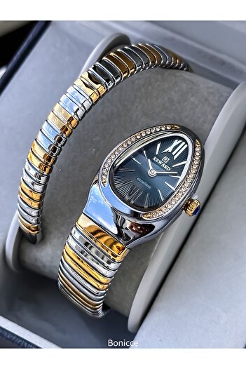 Reward Stone Snake Watch from Thick to Thin Single Tour, Polite Case (24 Diameter), 3 Atm Green Steel Band, Bracelet