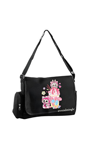 DEEFWEAR Black Labubu Cute Bear Printed Unisex Messenger Bag -Trendmingle