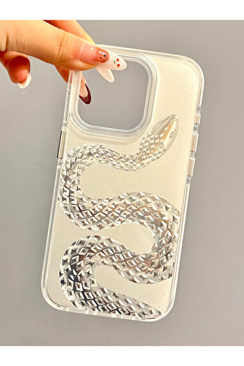 EDELFU iPhone 16 Pro - Aurora Snake Pattern Shiny Hologram White Sides Soft Phone Case