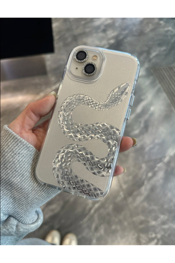 EDELFU iPhone 15 Plus - 14 Plus Aurora Snake Pattern Shiny Hologram White Sides Soft Phone Case