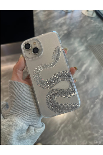 EDELFU iPhone 15 - Aurora Snake Pattern Shiny Hologram White Soft Sides Phone Case
