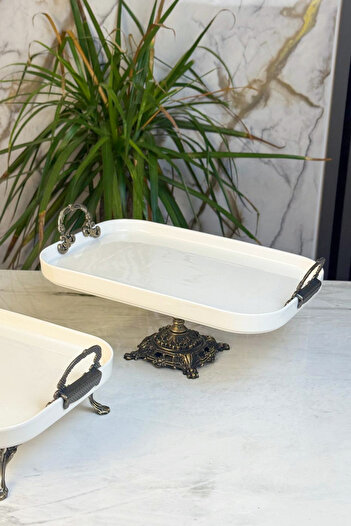 MAY HOME Antique 2-Piece Rectangular Presentation Set & Food Dessert Cookie Cake Serving Plate
