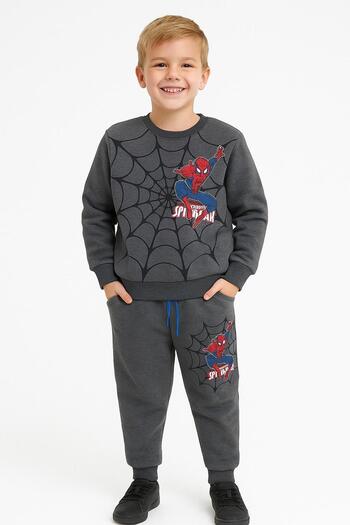 LİTTLE TORTOİSE Boys' Spiderman Print Soft Inner Texture Raster Tracksuit Set Bottom-Top Set