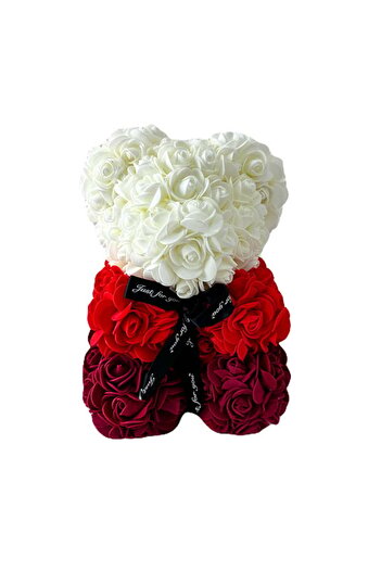 velve Floral Teddy Bear Rainbow with hand-made foam roses, 25 cm, in gift box, Red