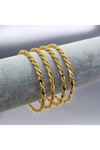 CAXBERN Gold 22 Ayar Altın Kaplama Ikili Adana Burma Bilezik (1 ADET)