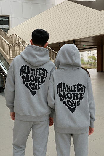 CLASSY.MODA Unisex Hooded Sweatshirt 3 Thread Relaxed Fit Kangaroo Pocket Manifest More Love Heart Printed