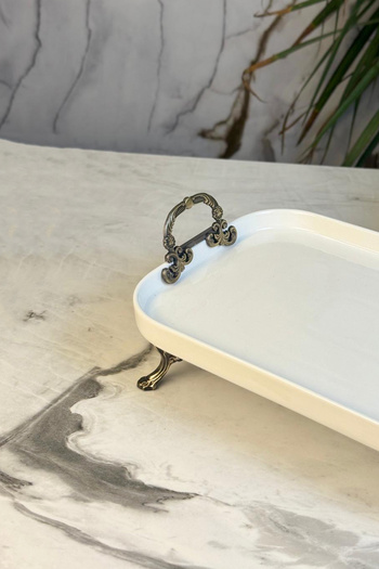 MAY HOME Antique Rectangular Presentation Plate & Footed Food Dessert Serving Dish with Handles