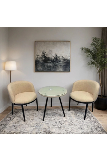 Tasamem Dafia Table with two chairs in boucle fabric