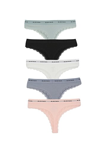 RAYNA Women's Panties 5-Piece Ribbed Fabric with Lace