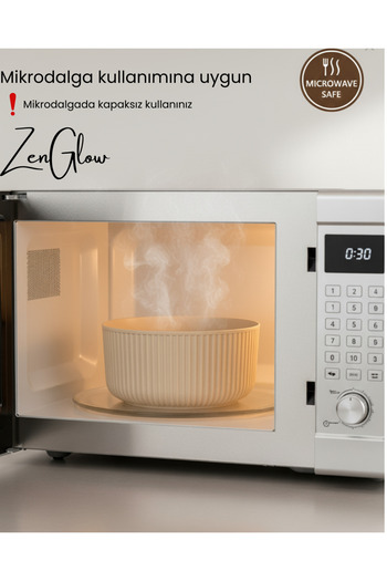 ZenGlow Round Storage Container Striped Beige 800 ml |   Microwave and Freezer Compatible