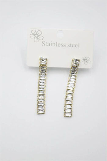 shopwave Large baguette stone steel earrings - gold