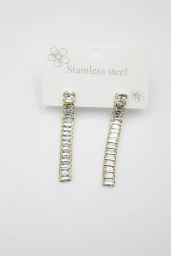 shopwave Large baguette stone steel earrings - gold