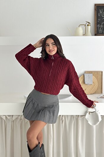 Noi Belis Oversize Hair Braided Half Zipper Knitwear Sweater Aw25Kz0052