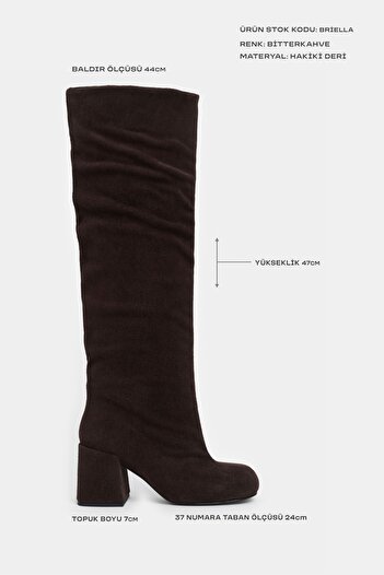 NİŞANTAŞI SHOES Γυναικείες μπότες Briella με χοντρό τακούνι από γνήσιο δέρμα από καφέ σουέντ