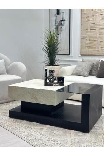 Zahra Alfkhama Serving Table with Glass Surface, Oak Veneer Wood Base