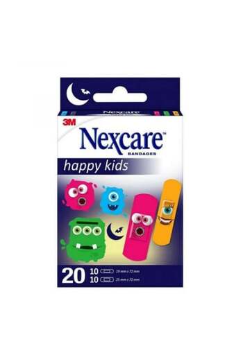 Nexcare ضمادات هابي كيدز مونسترز، 20 قطعة متنوعة