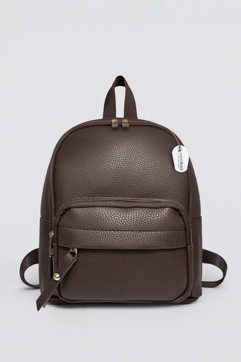 westbag Καφέ Unisex σακίδιο πλάτης με φερμουάρ από συνθετικό δέρμα με πολλά διαμερίσματα