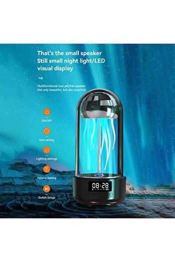 genernic Bluetooth Speaker & Lamp with Clock Wireless 7-Color LED Jellyfish Lamp Speaker