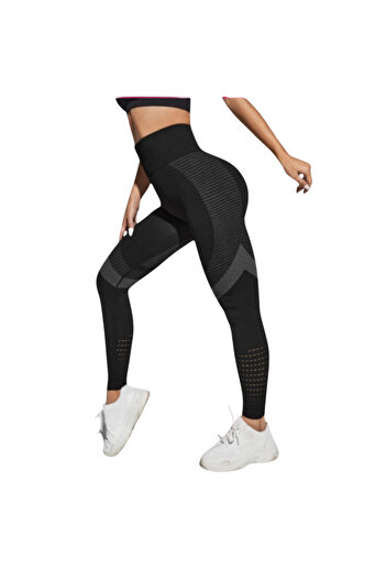 Fstyle Hollow Out Wide Waist Sports Leggings, Wide Waist Butt Lifting Design, Gym Tights