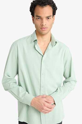 DeFacto Regular Fit Polo Neck Woven Long Sleeve Shirt F6341Ax25Au